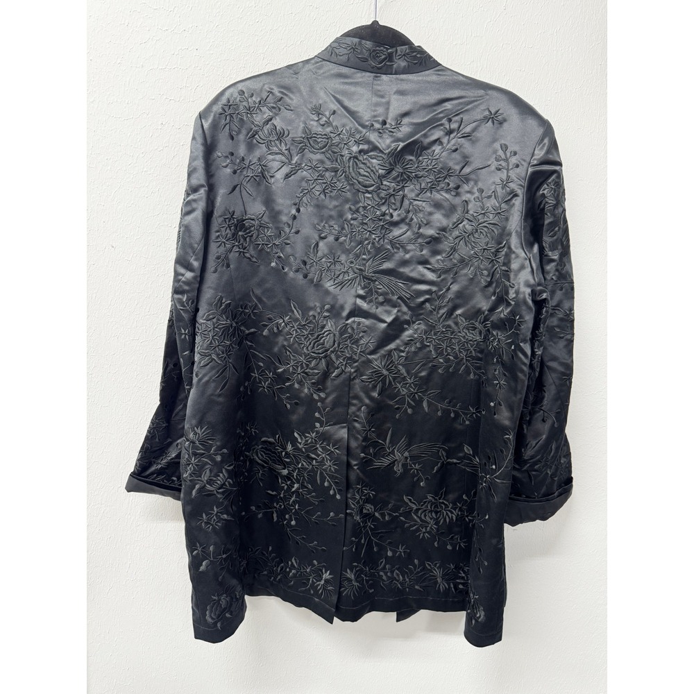 Chico's Black Silk Chinoiserie Embroidered Kimono Blazer Jacket Quiet Luxury XL - Picture 7 of 13